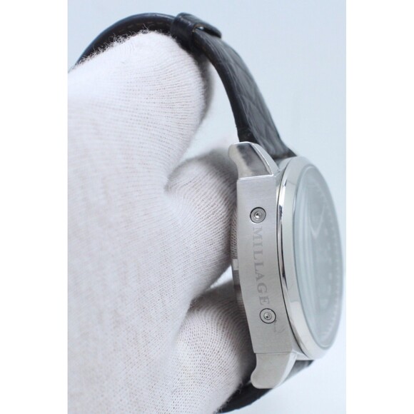 Millage Tourbillion Collection with Black on Silver Genuine Coroco Calf Leather - Picture 3 of 11